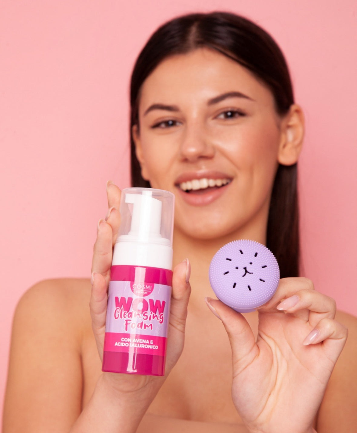 COSMI set detergente viso spazzola con acido jaluronico e aloe